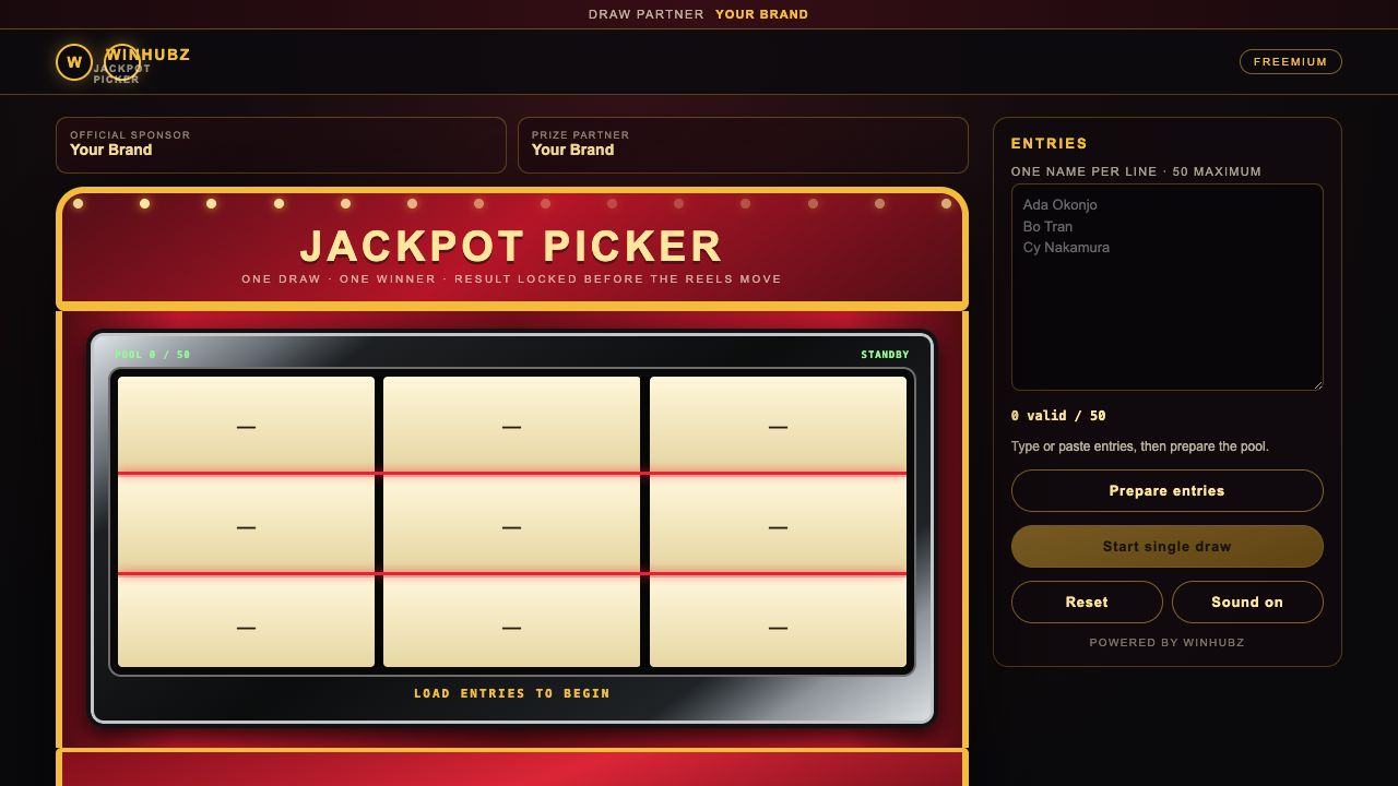 Jackpot Picker FREEmium actual FREEmium interface